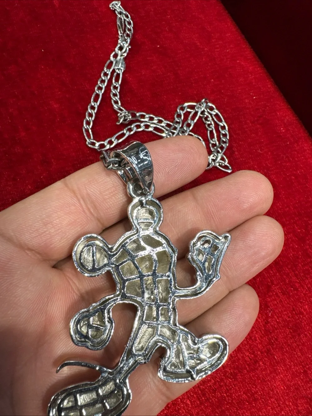 Colorful CZ Mouse Character Pendant Figaro Chain Silver Tone Fashion Necklace